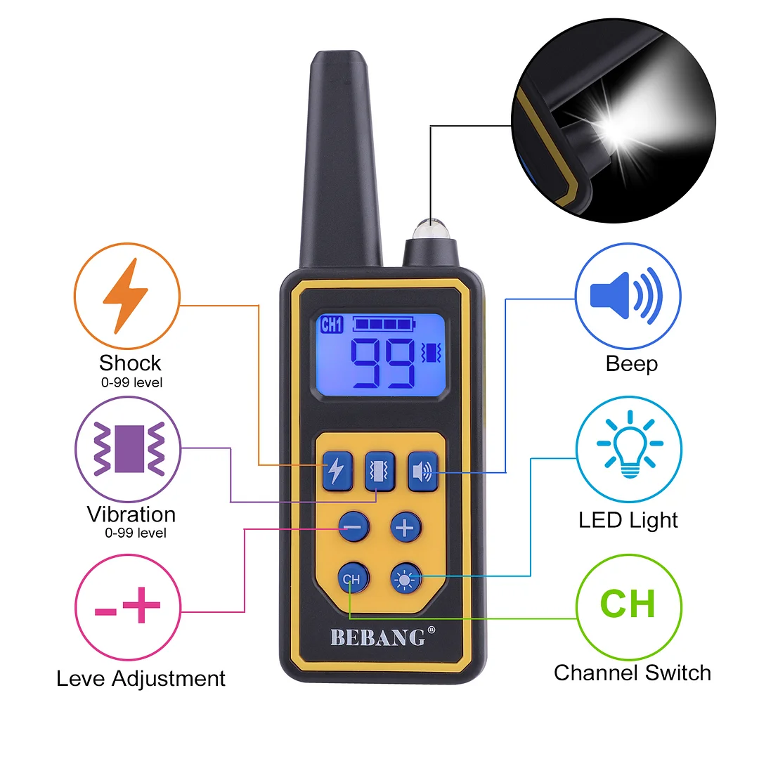 BEBANG Dog Training Collars, Dog Shock Collar with Remote 2600 feet, 4 Modes Beep Vibration Shock,Waterproof, LED Light, USB Charging, Dog Bark Collar for Small Medium Large Dogs