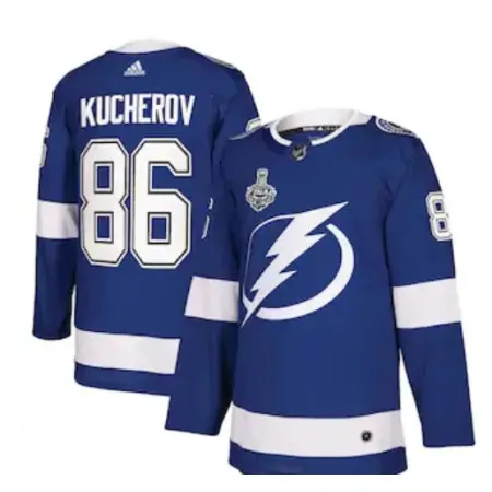 Men's  Tampa Bay Lightning #86 Nikita Kucherov Blue Stanley Cup Finals Blue Stitched Jersey