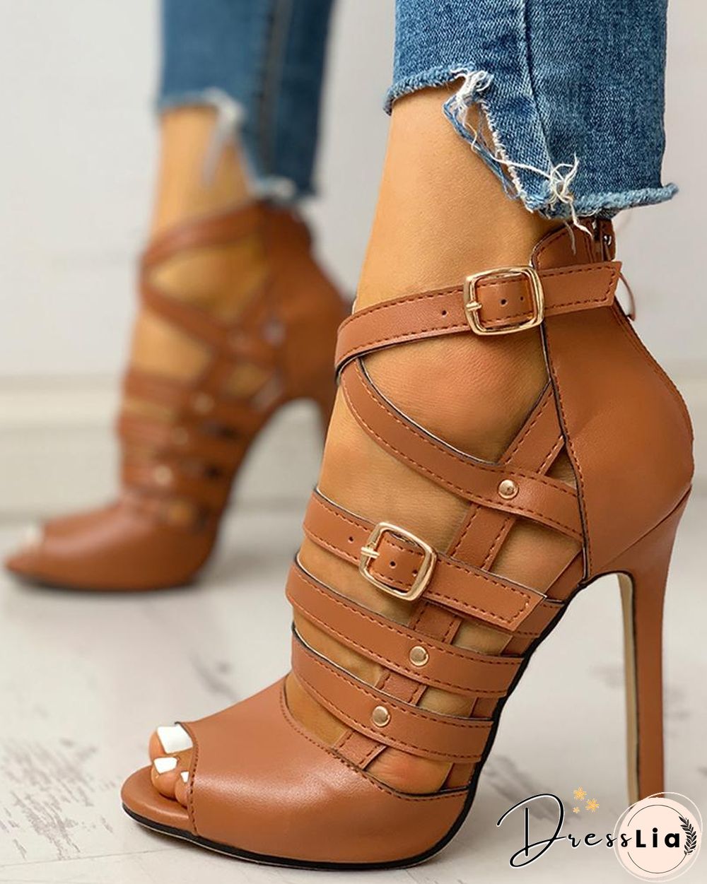 Solid Hollow Out Ankle Strap Thin Heeled Sandals