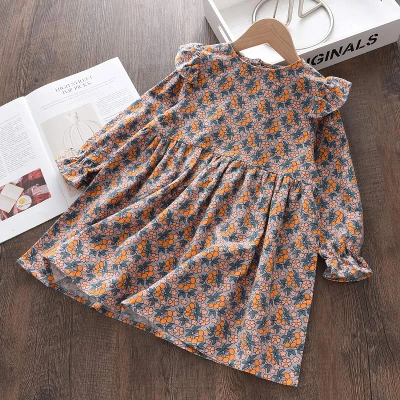 Bear Leader Baby Girls Spring Flowers Costumes New Kids Girl Floral Casual Dresses Chidlren Ruffles Autumn Clothing 3-7 Years