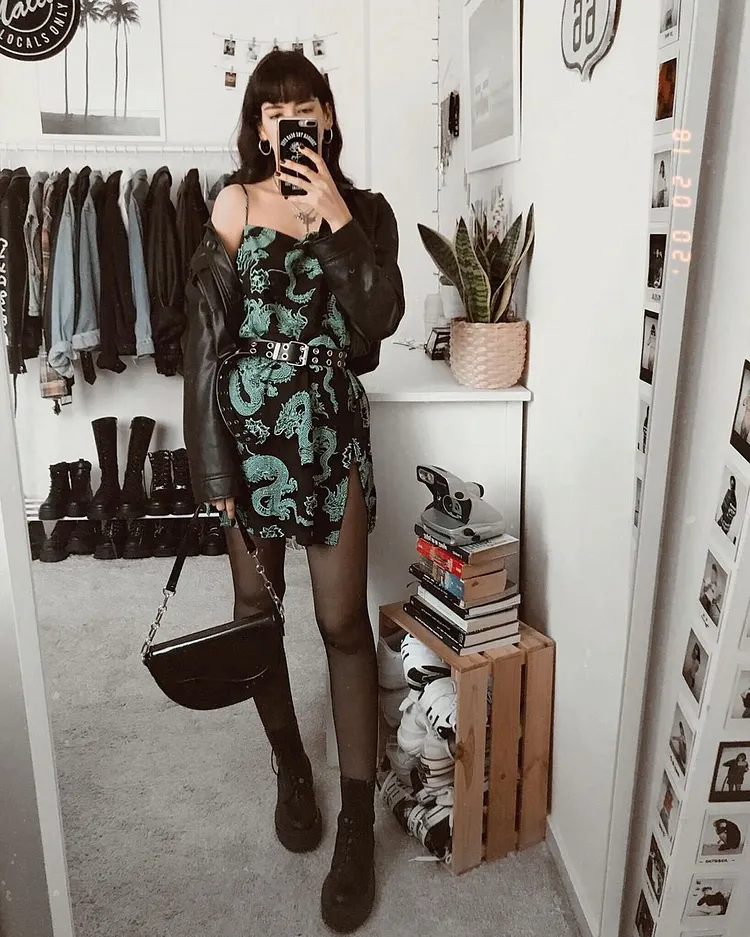 Women Dragon Print Mini Dress BlackAugust Lemonade