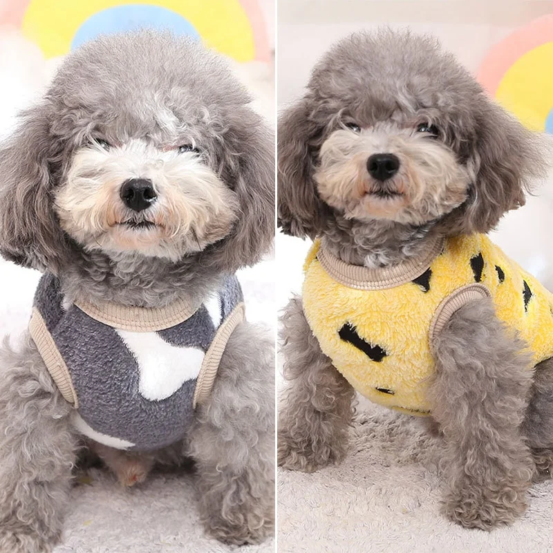 Sdrawing Winter Warm Dog vest Cute Bowknot bone Printed Dog Clothes for Small Dogs Soft Dog Jacket puppy Coat for Chihuahua