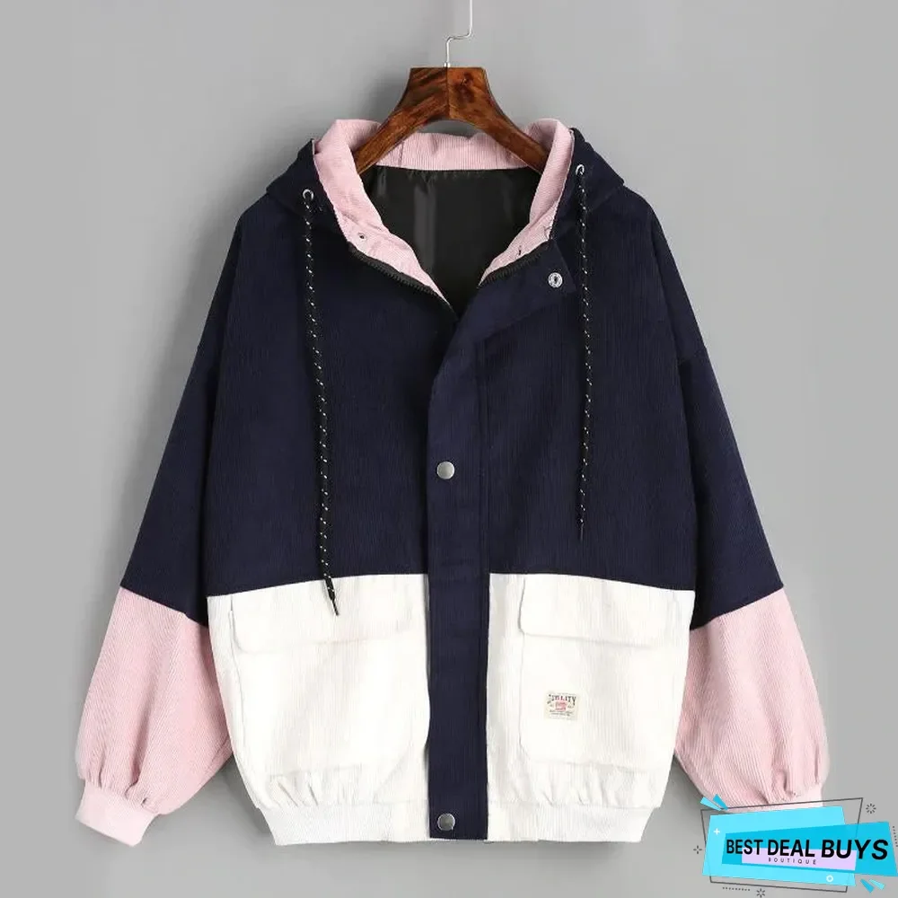 Women matching jacket coat hooded corduroy baseball clothing casual jacket