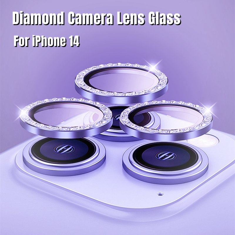 Bling Diamond Metal Individual Ring 9H Temper Glass Camera Protector for iPhone