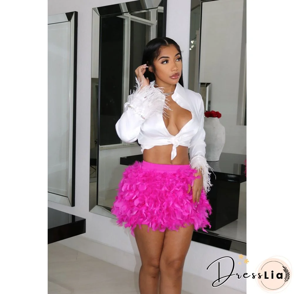 Y2k Sexy Evening Club Party Feather Mini Skirt