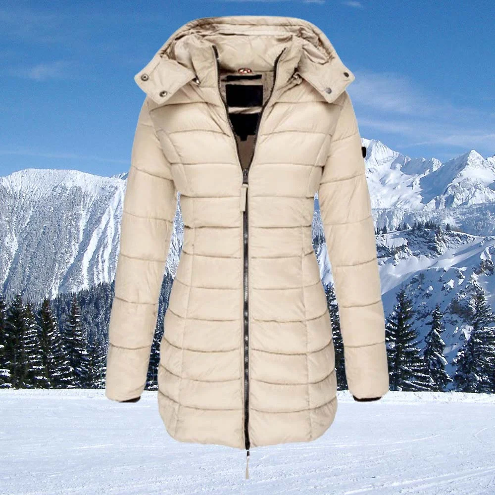 Smiledeer Women's mid-length slim-fit solid color warm hooded cotton coat