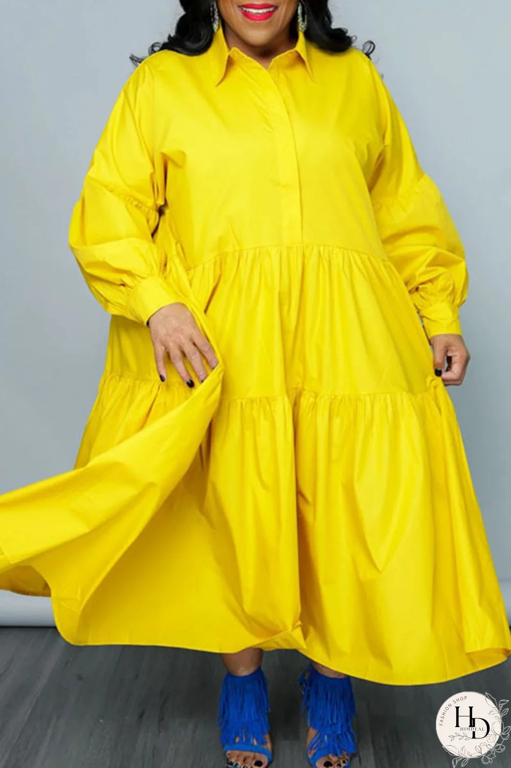 White Casual Solid Patchwork Buttons Fold Turndown Collar Shirt Dress Plus Size Dresses