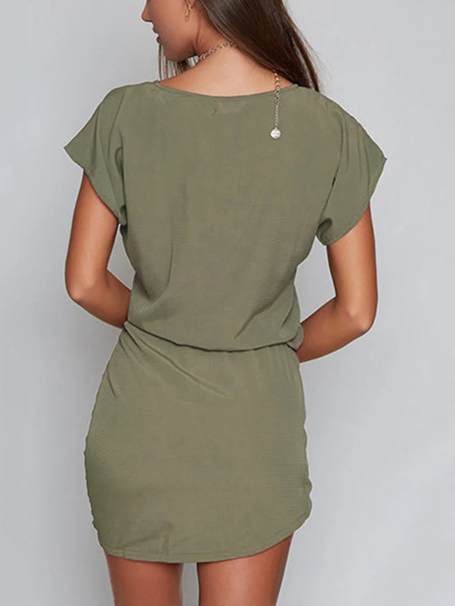 Irregularity Short Sleeves Girdle Casual Dresses