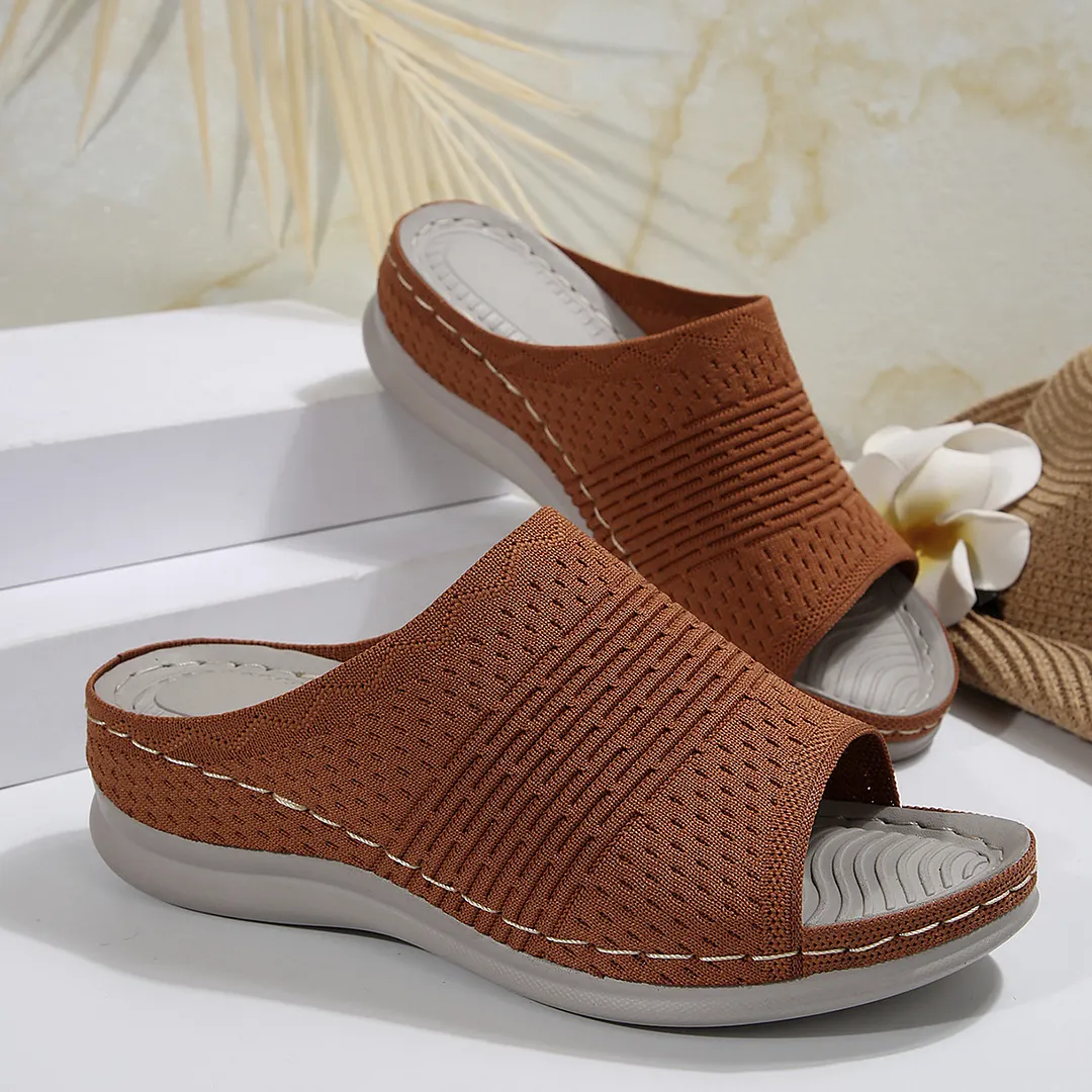 Breakj Breakj Bottom Cool Slippers Wearing Elastic Fly-Weaving Air-Breed Soft Base Casual Drag 41-43 Code
