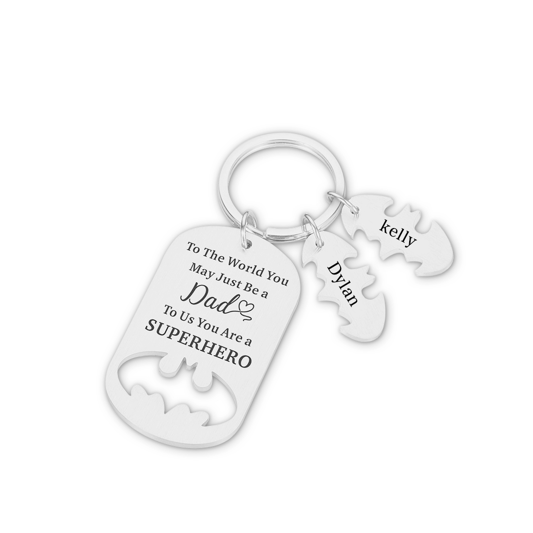 You Are A Superhero Keychain Personalised 2 Names Bat Keychain Engraved Gift for Dad/Grandpa/Grandad/Mom/Mum-Jessemade AU