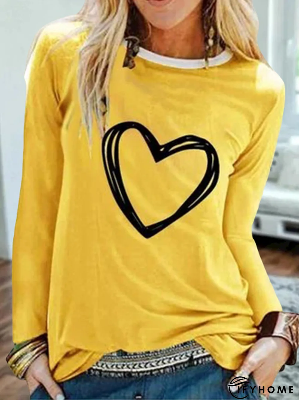 Printed Long Sleeve Round Neck Tunic T-Shirt | IFYHOME