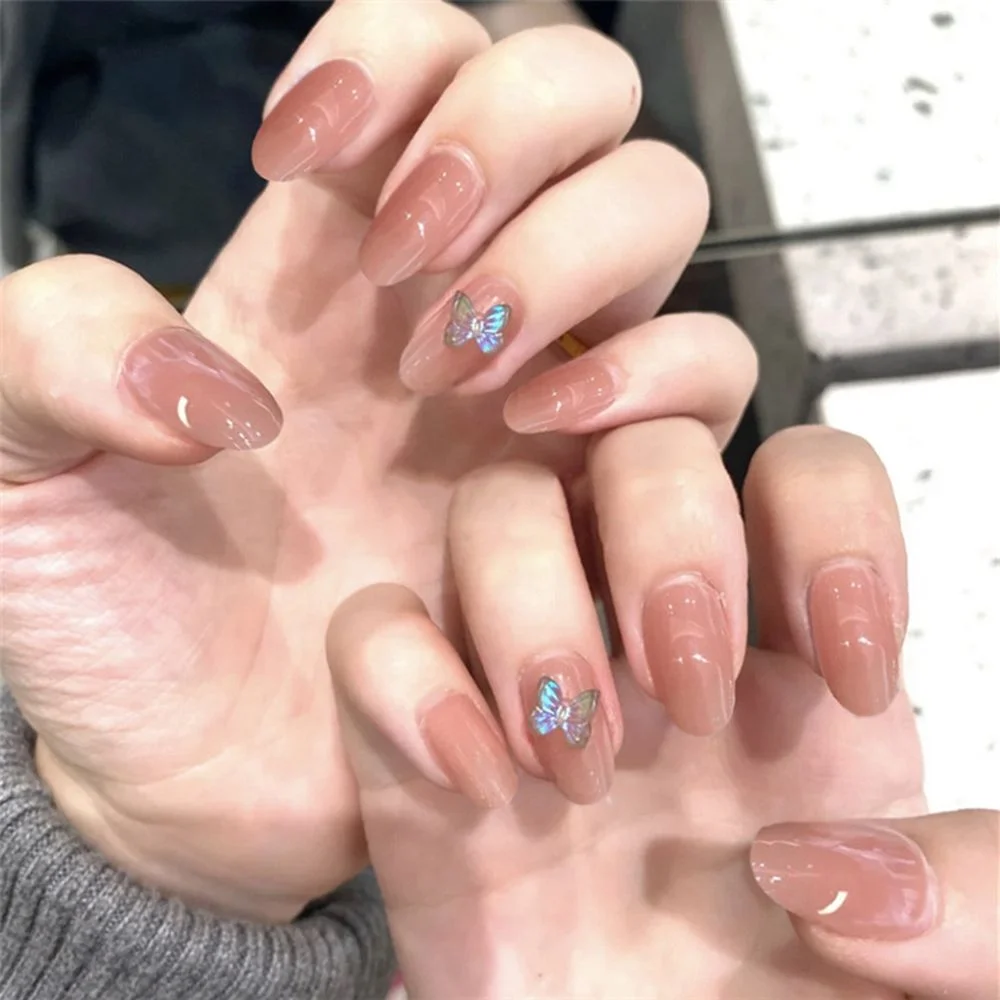 24Pcs Shiny Glitter Detachable False Nails Long Ballerina Pink Wearable Fake Nails Full Cover False Nail Tips with glue design-Nail Inspo