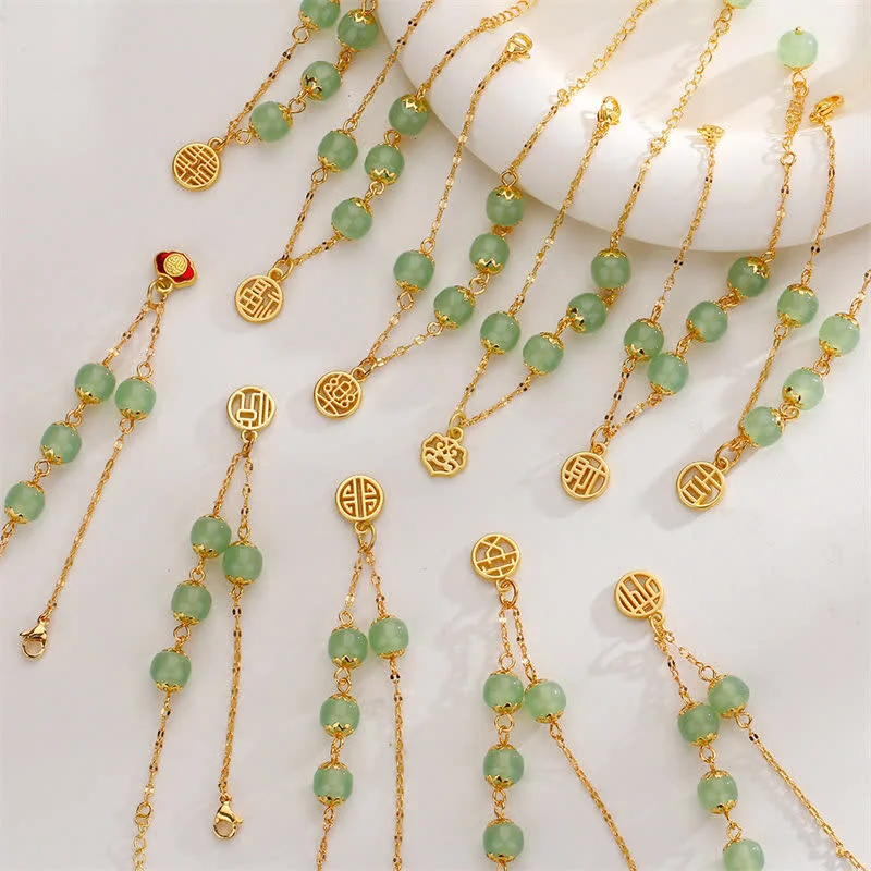 Jade Bead Peace Happiness Prosperity Chain Bracelet