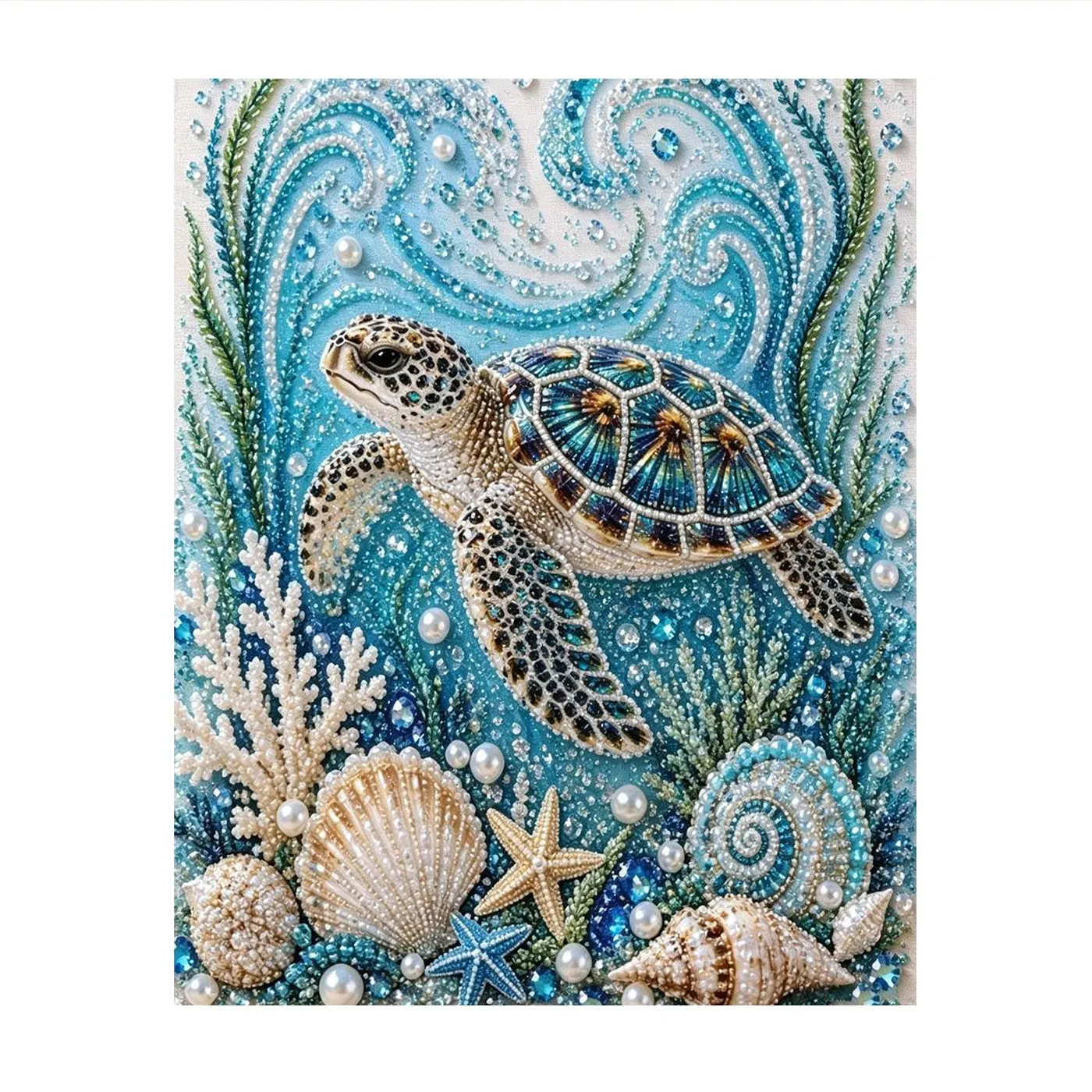 Blue Coral Sea Turtle - Pearls Painting