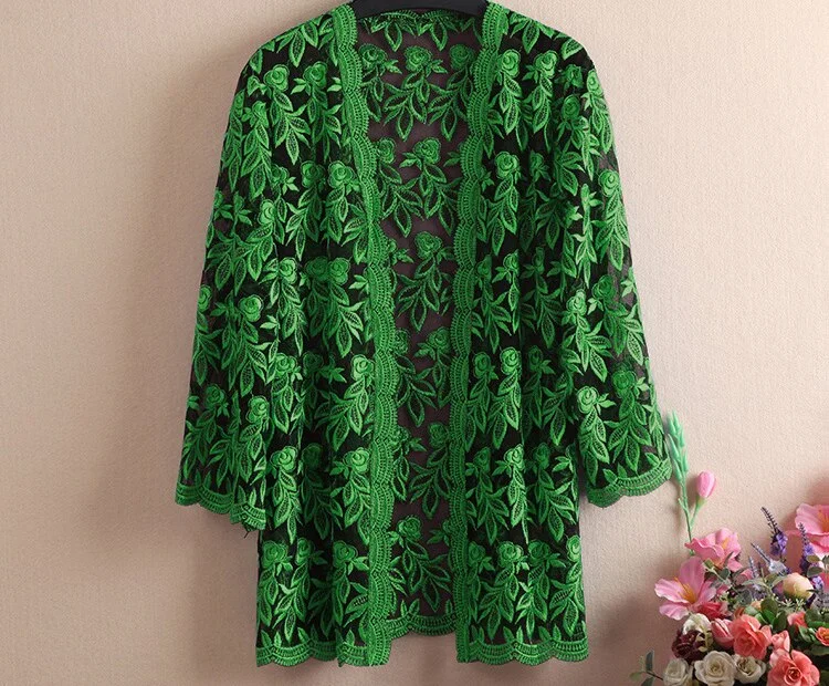 Summer Lace Cardigan Embroidery Women Casual Vintage Jackets Mujer Coat Jaqueta Feminino Casaco De La Big Plus Size 2XL~4XL W184