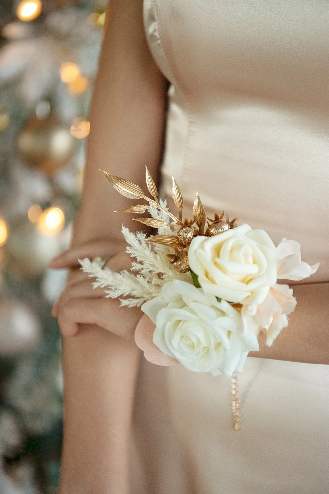 Wrist Corsages in White & Beige