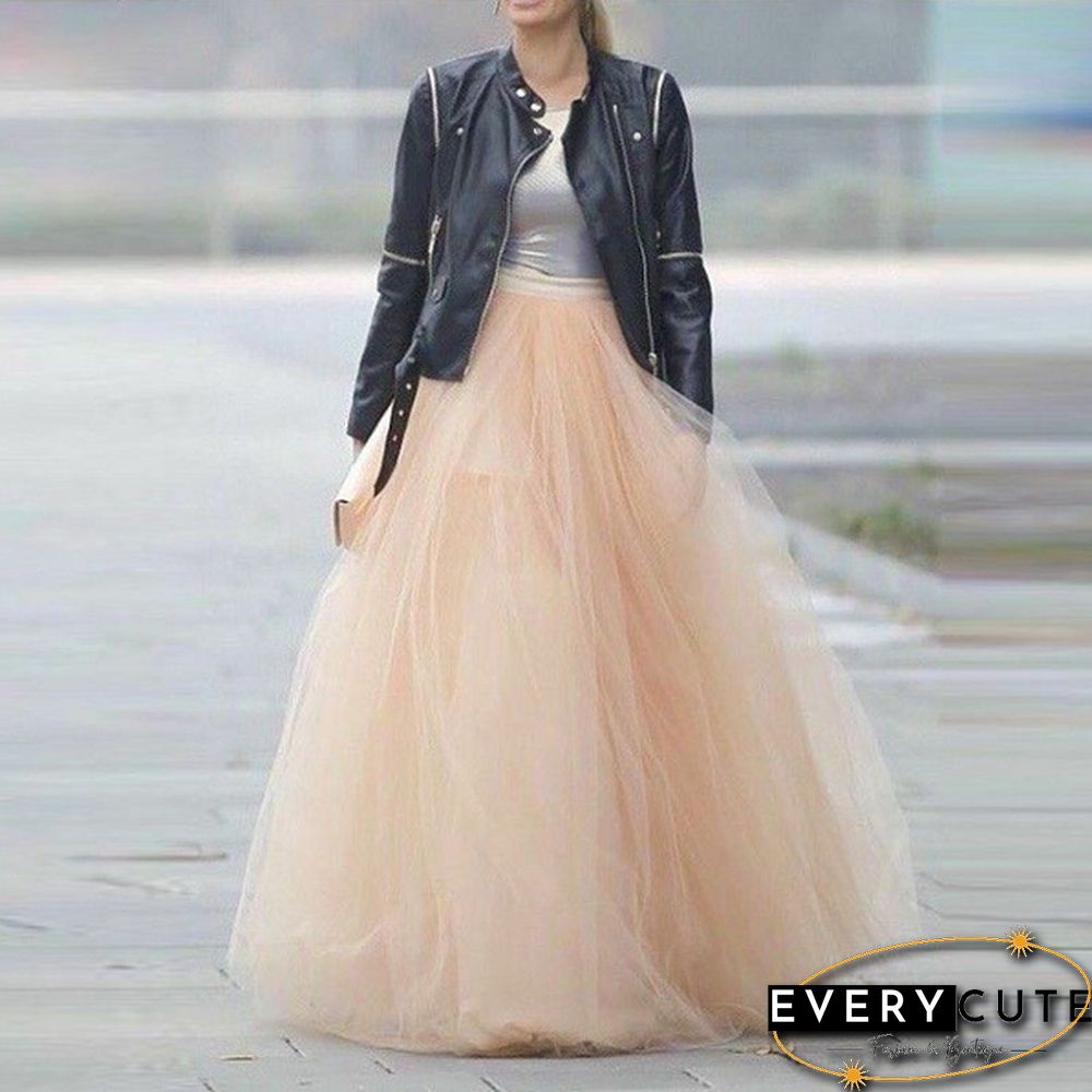 Plus Size Hot Pink 5 Layers Tulle Skirt Summer Maxi Skirts Tutu Pleated Skirtnew