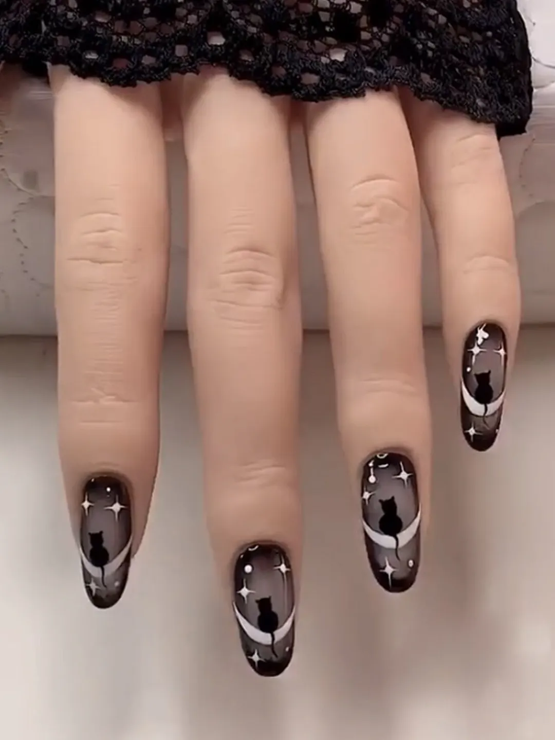 Churchf Nail Nail Moonlight Black Cat White Star Nail Patch Finished Nails