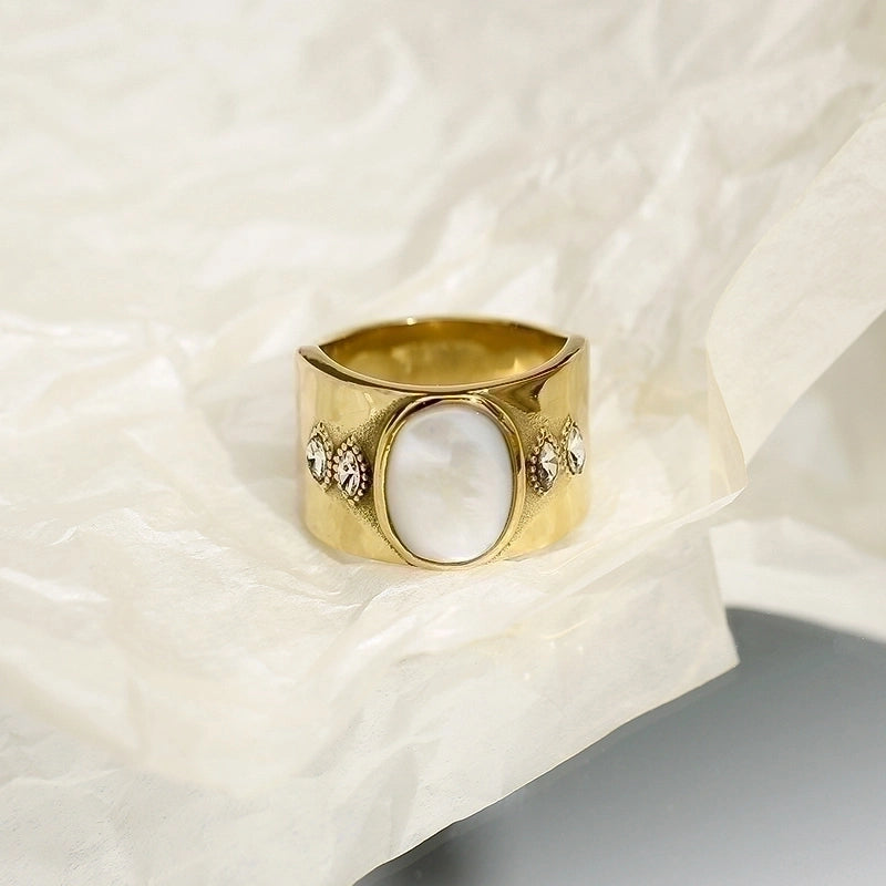 Retro Geometric Titanium Steel Rhinestones Opal 18K Gold Plated Plating Inlay Rings