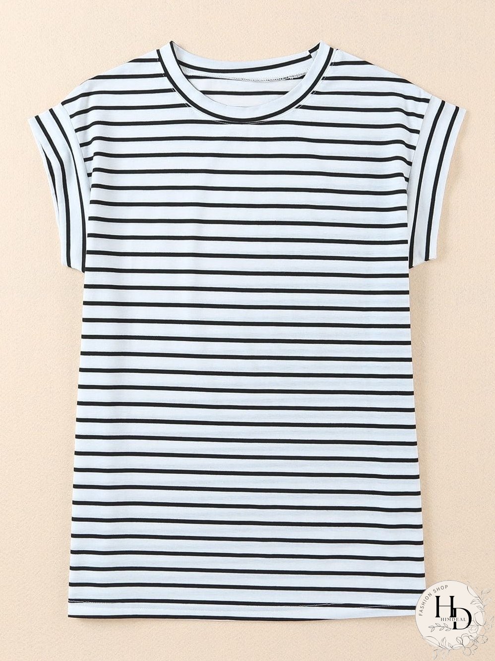 Striped Cap Sleeve Crew Neck Tee