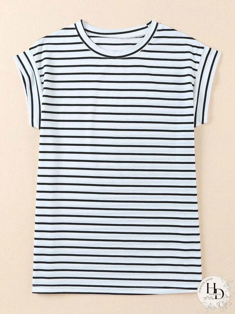 Striped Cap Sleeve Crew Neck Tee