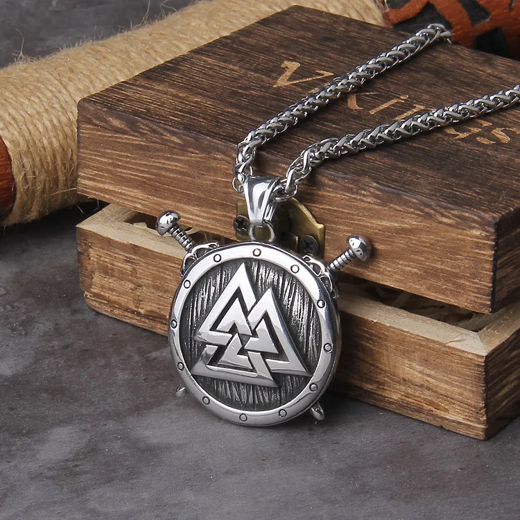 Viking Valknut Shield Stainless Steel Necklace