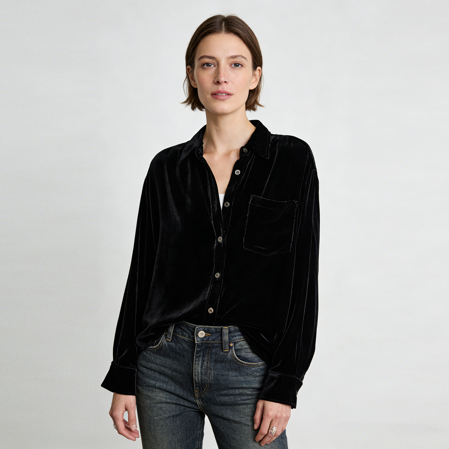 Silk Blouse Velvet Long Sleeve Top REAL SILK LIFE