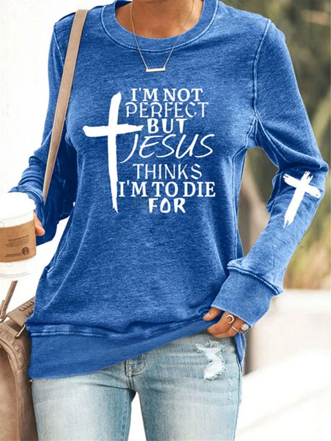 Jesus Letter Print Crew Neck Casual Sweatshirts