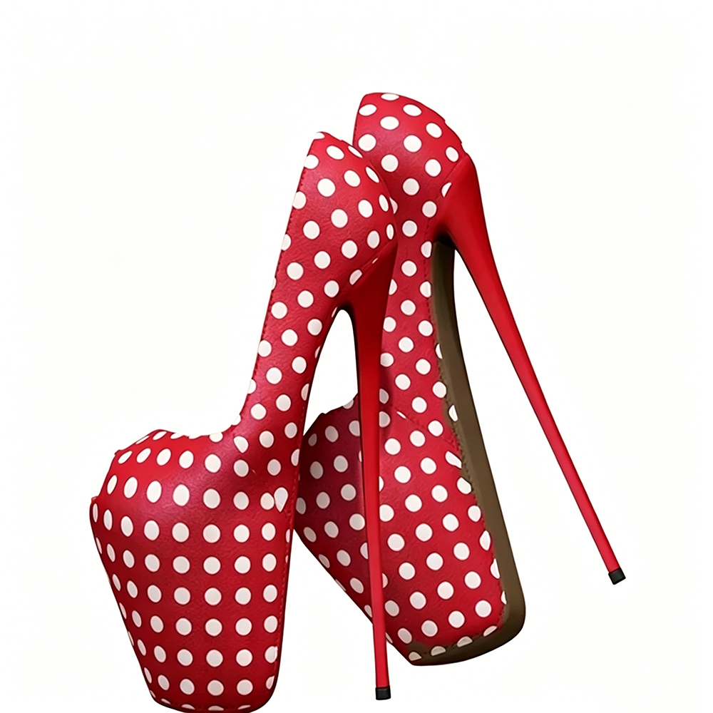 Red Round Dot Print Shallow Pumps Elegant Peep Toe Platform Stiletto High Heel Fashion Sexy Women Shoes 2026 Summer Para Mujere  highheelher