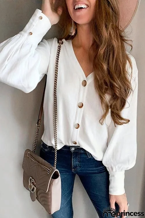 Button Puff Sleeve Shirt