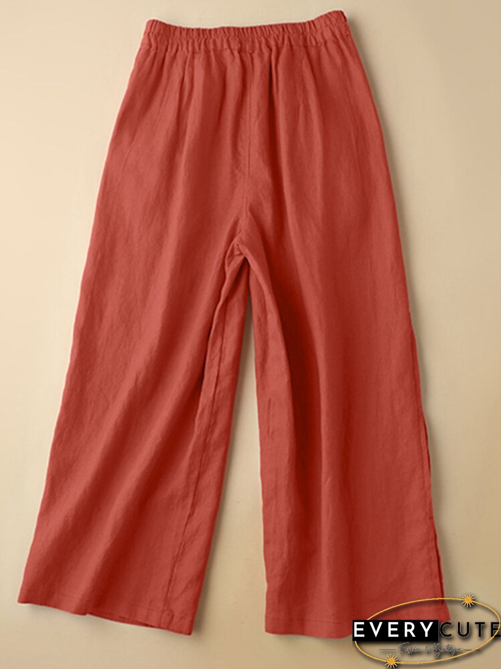 Solid Pocket Elastic Waist Straight Leg Casual Pants