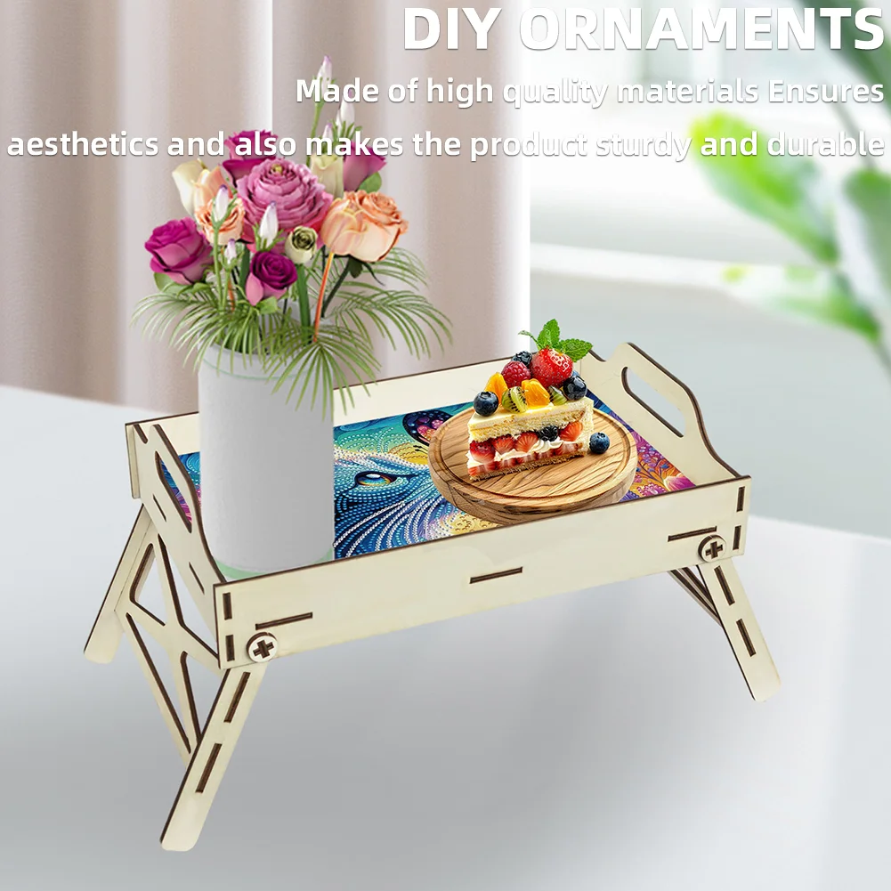 5D DIY Butterfly-Kitten Diamond Painting Serving Tray with Handle for Home Decor