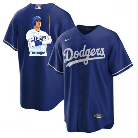 Men's Los Angeles Dodgers #17 Shohei Ohtani Blue Big Logo Cool Base Stitched Jersey MY43