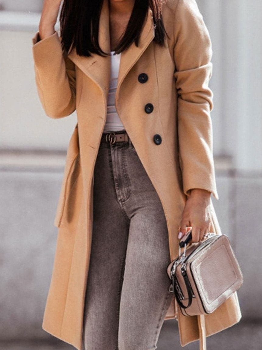 Fashion Solid Color Long-sleeved Casual Woolen Coat | EGEMISS