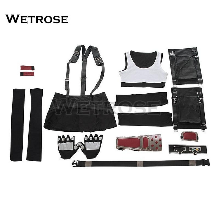 【Wetrose】Final Fantasy Tifa Lockhart SR Cosplay Costume Game Suit Wig Eardrop Full Set