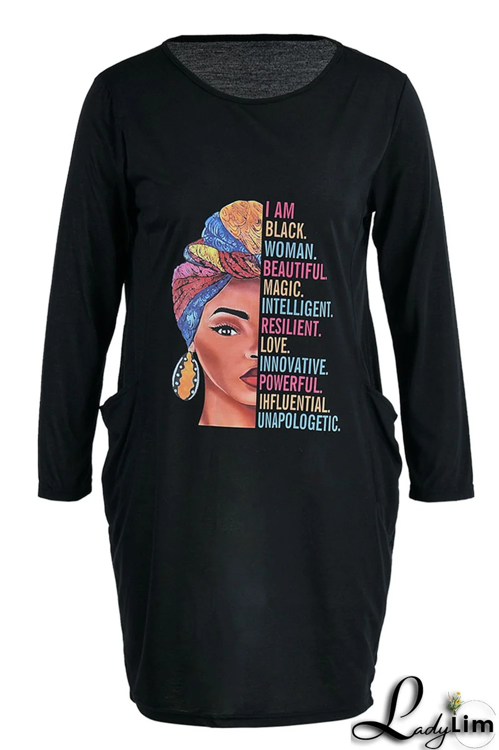 Black Casual Print Patchwork O Neck Long Sleeve Dresses