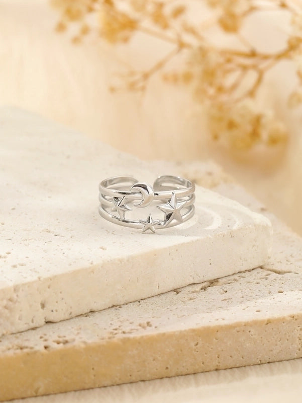 304 Stainless Steel 18K Gold Plated Classical Classic Style Plating Hollow Out Star Moon Heart Shape Open Rings