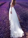 Embroidered Pleated Split-Side Backless V-Neck Long Sleeves Wedding Dress
