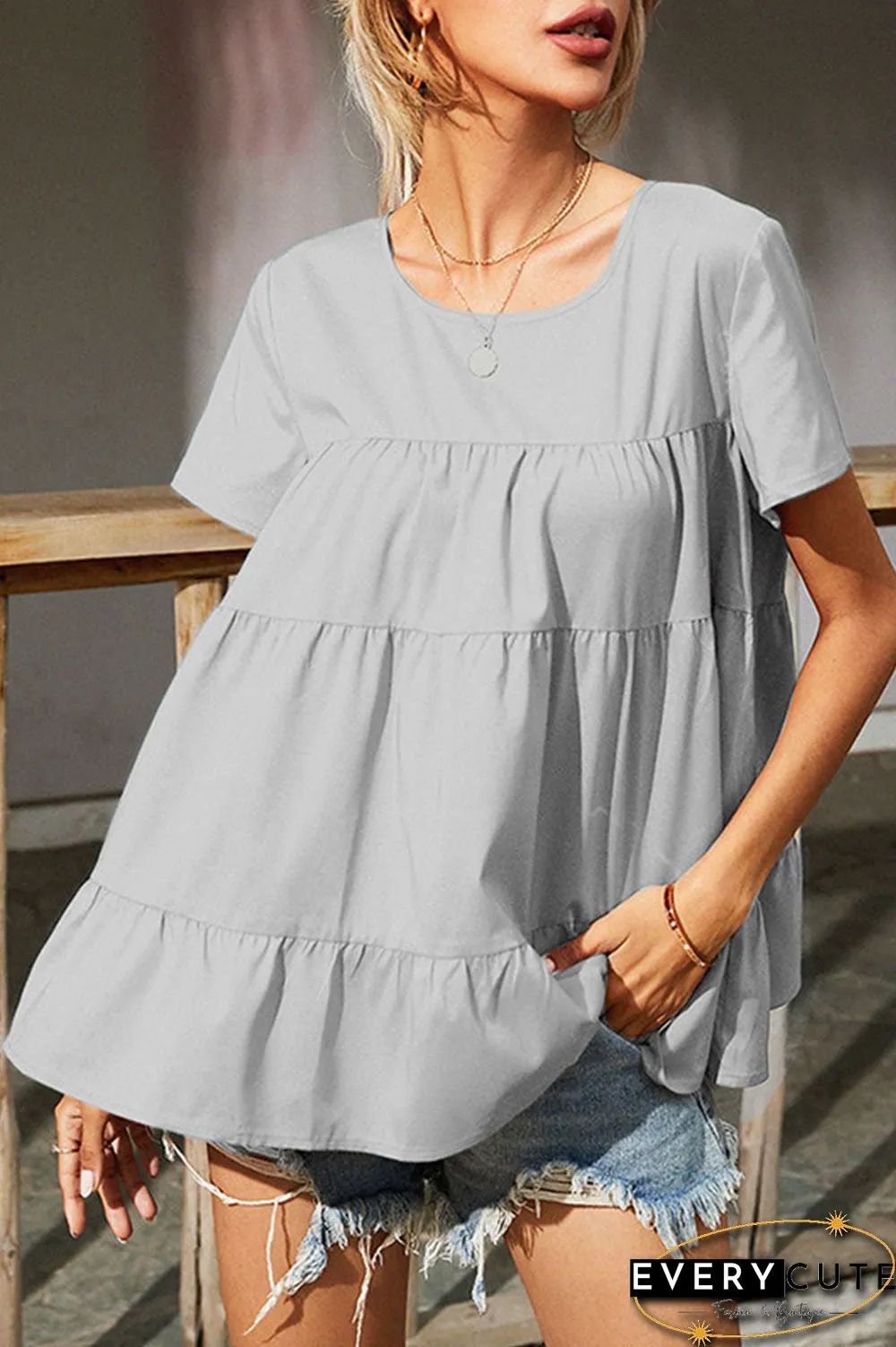 Fashion Casual Solid Split Joint O Neck Tops