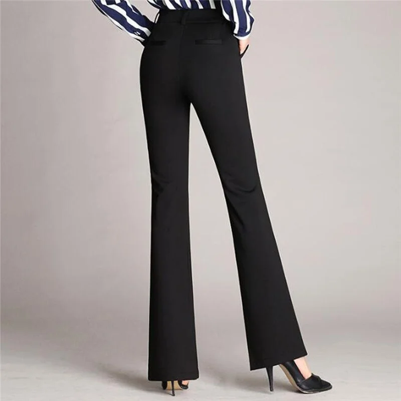 Pongl Women's New Pants Casual Loose Ladies Trousers Office Lady Formal Solid Color Pants Fashon Slim Flared High Waist Trousers