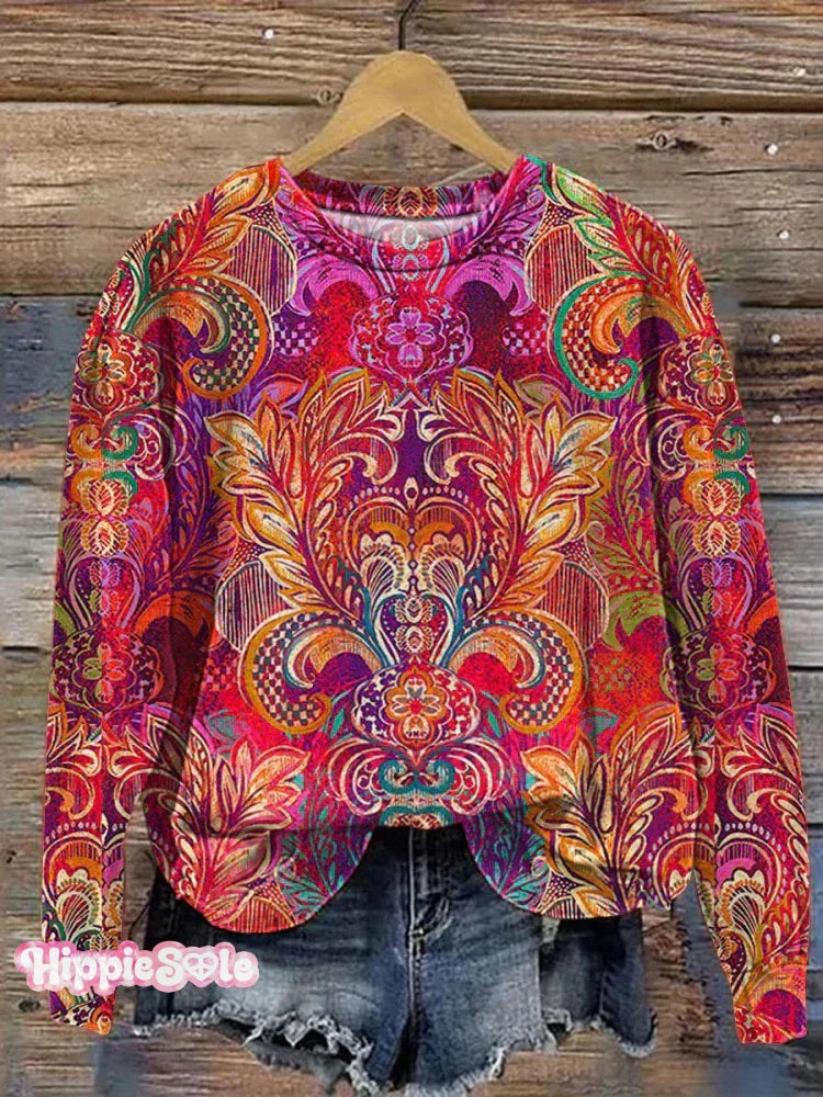 Women’s Watercolor Floral Art Patterns Print Casual Sweatshirt / Ethnic Pattern S