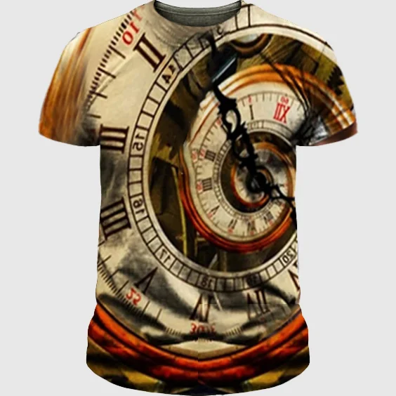 Men's Spin Time Psychedelic Print Short Sleeve T-shirt