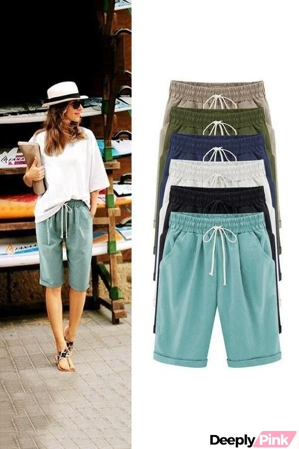 Plain with Pockets Sashes Holiday Loose Shorts (9 Colors)