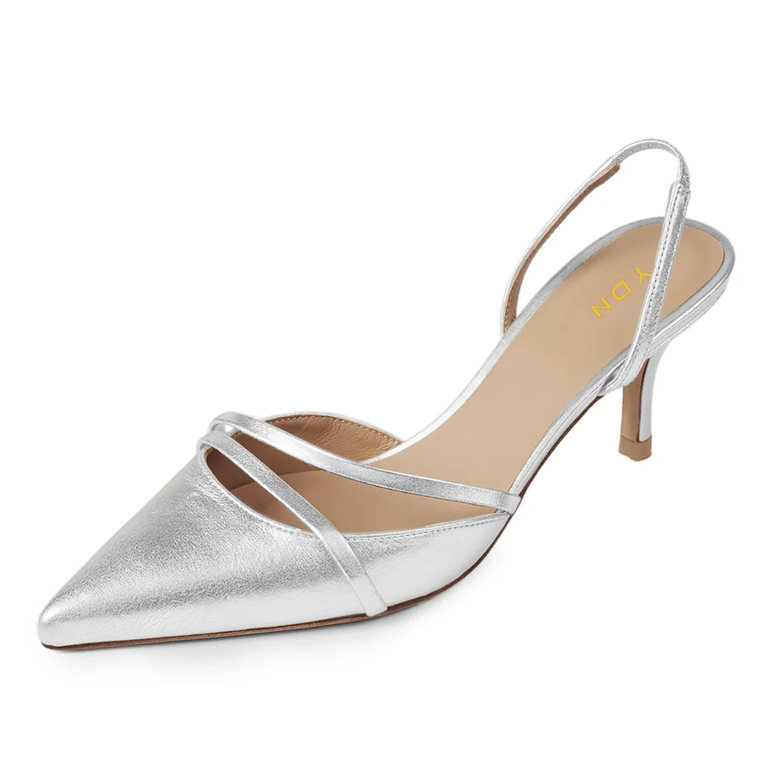 Women's Vegan Leather Distressed Pointed Slingback Pumps in Silver