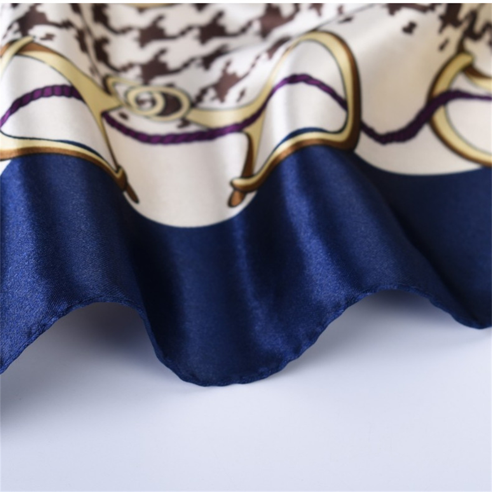 90cm*90cm Satin Big Houndstooth Printed Square Scarfs Navy-vocosishoes