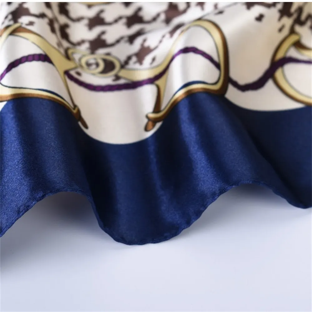 90cm*90cm Satin Big Houndstooth Printed Square Scarfs Navy-vocosishoes