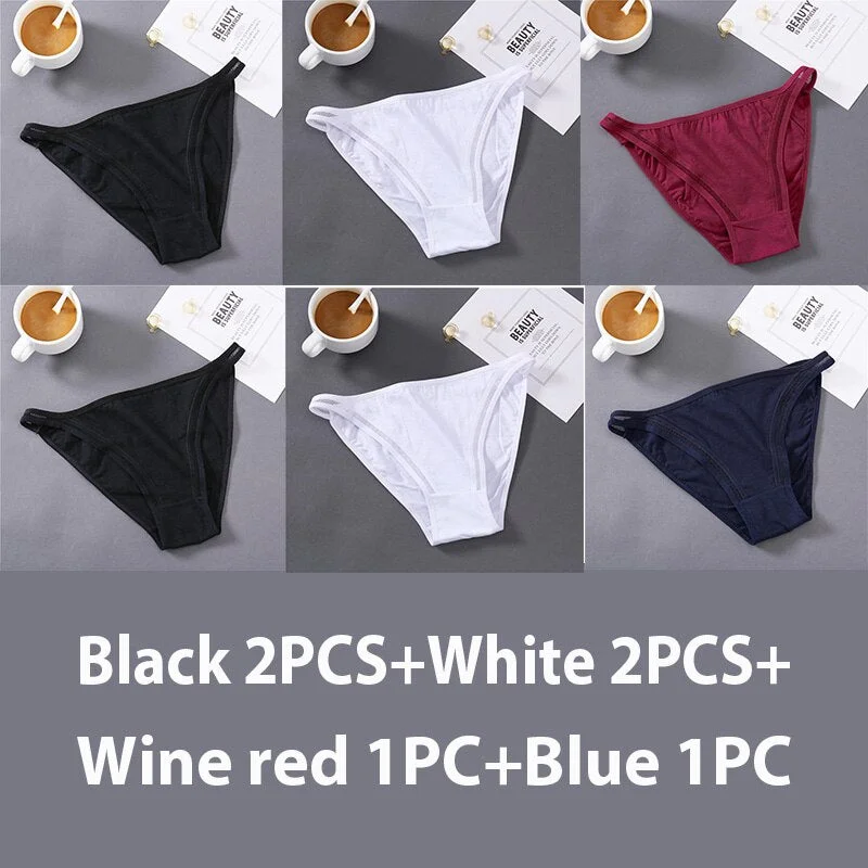 6PCS/Set Sexy Women Panties Hollow Lace Underwear Female Panties Underpants Women Low Rise Lingerie Solid Color Cotton Pantys