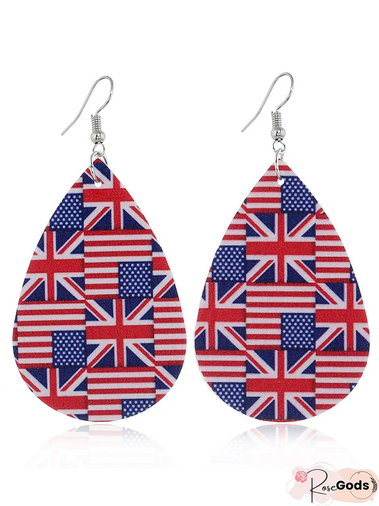 Pu Leather Drop Five-Pointed Star Flag Earrings