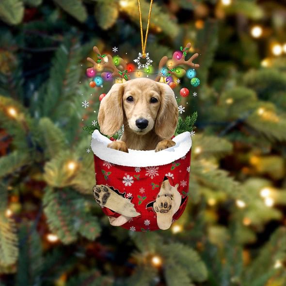 Dachshund 2 In Snow Pocket Christmas Ornament.