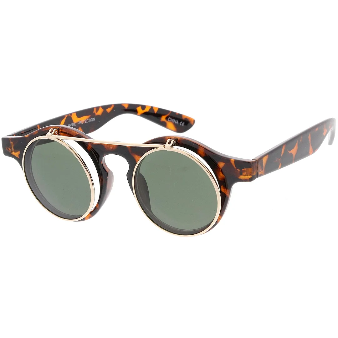 Small Retro Steampunk Circle Flip Up Glasses / glasses